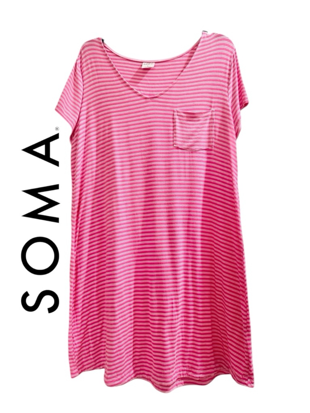 Soma Cool Nights 
Pink/White Striped Short Sleeve